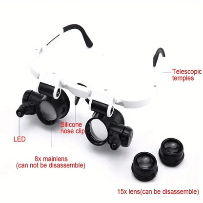 Decorative 8X 15x 23x Head Wearing Magnifying Glass with LED Light