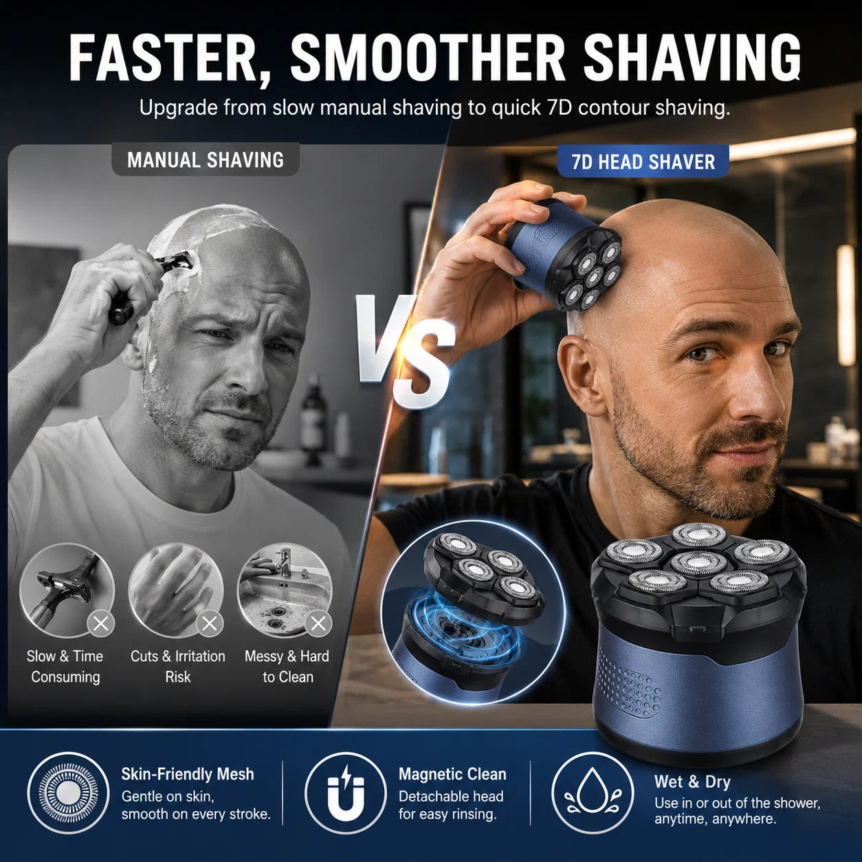 Purpose-Built Head Shavers for Bald Men, IPX7 Waterproof Wet/Dry Head