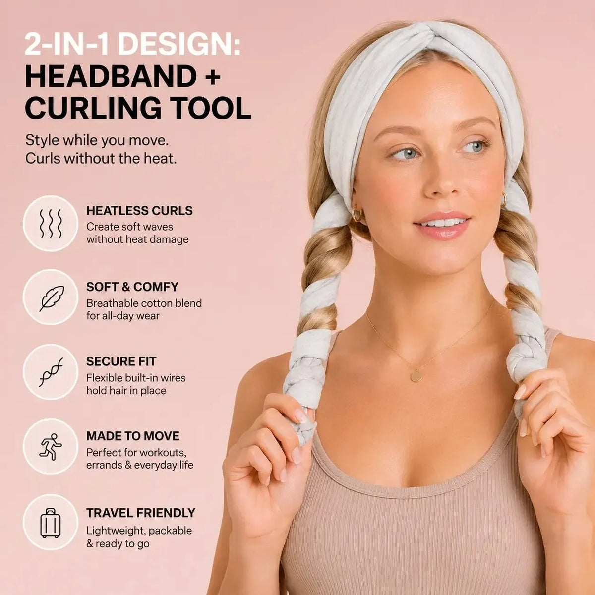 Purpose-Built Heather Gray Active Curling Headband – Heatless Hair