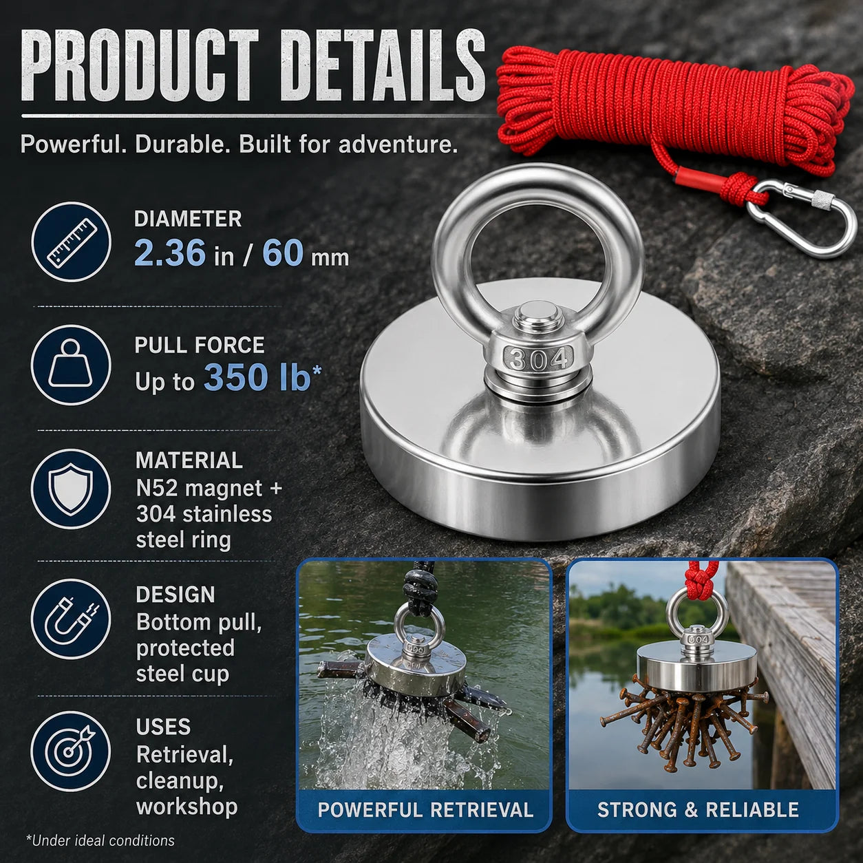 Purpose-Built Heavy Duty Fishing Magnet,Magnet with Countersunk