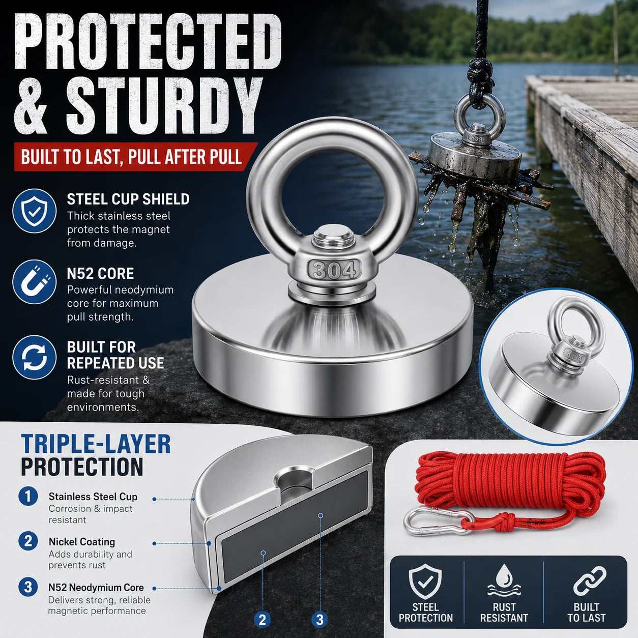 Purpose-Built Heavy Duty Fishing Magnet,Magnet with Countersunk