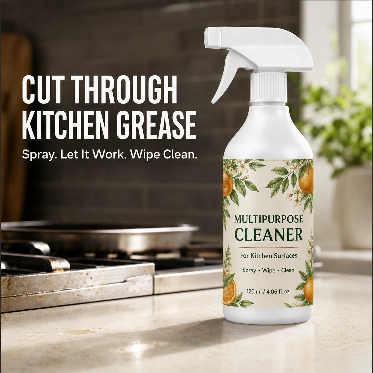 Heavy-Duty Kitchen Degreaser Spray for Greasy Surfaces