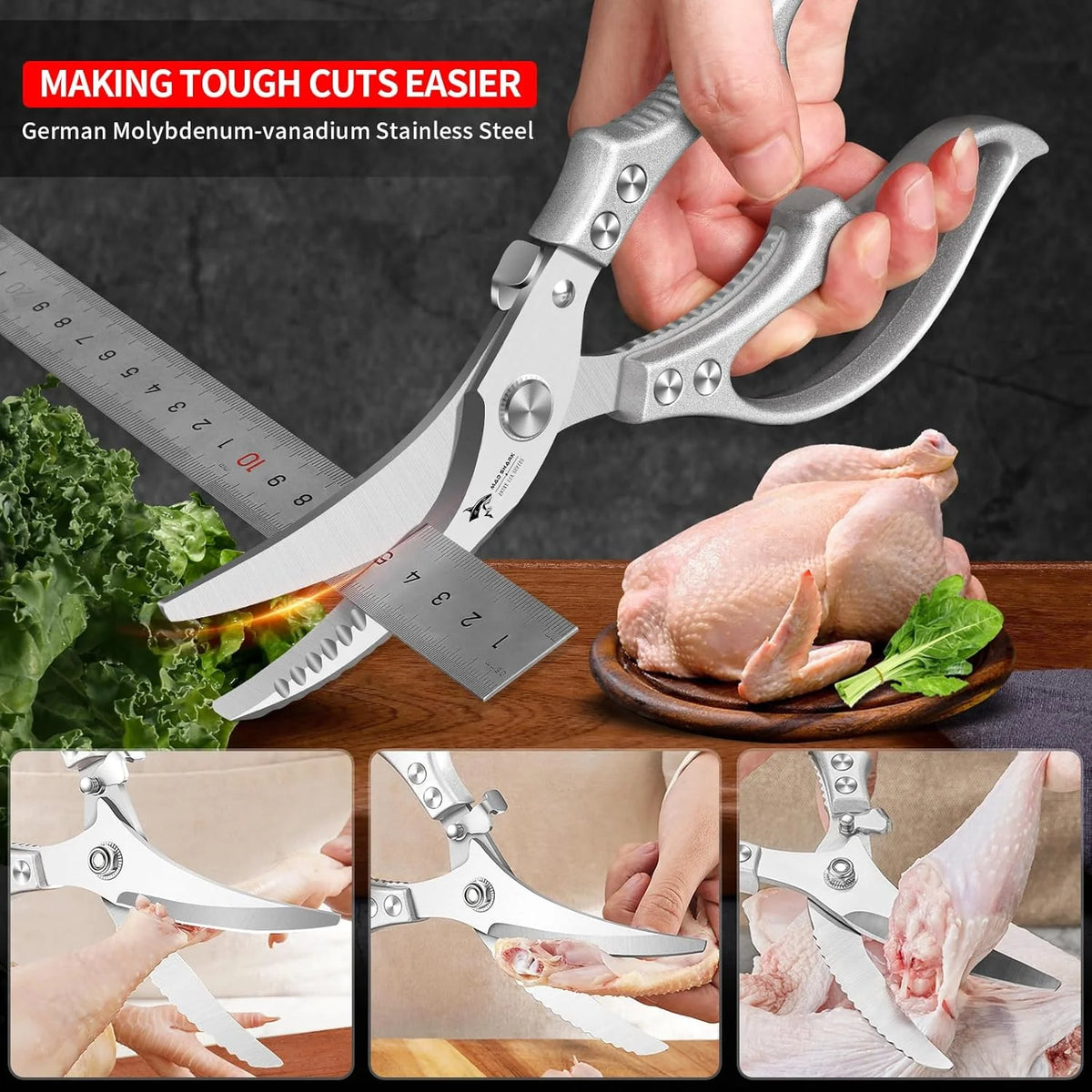 Heavy-Duty Multifunction Kitchen Shears with Spring-Assisted Cutting