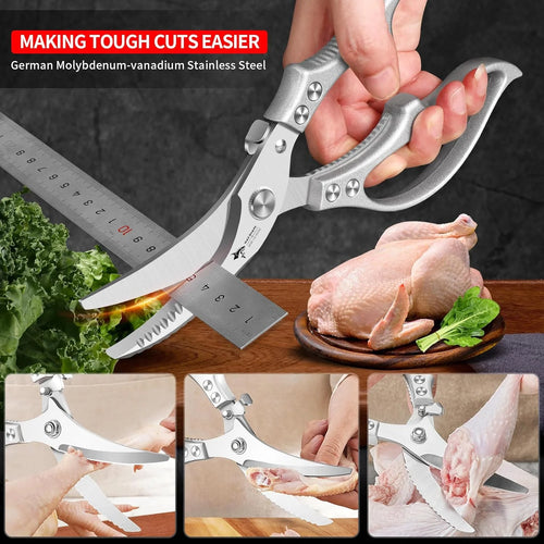 Heavy-Duty Multifunction Kitchen Shears with Spring-Assisted Cutting