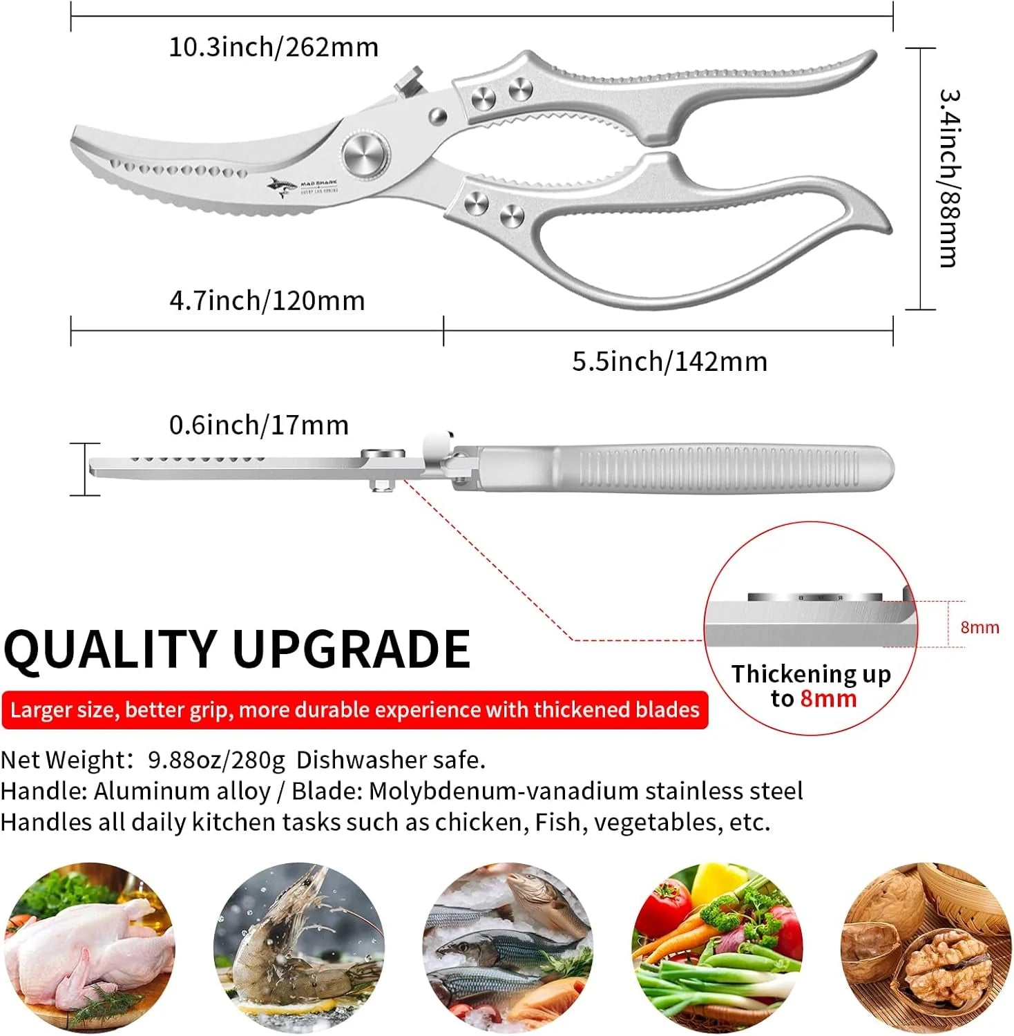 Heavy-Duty Multifunction Kitchen Shears with Spring-Assisted Cutting