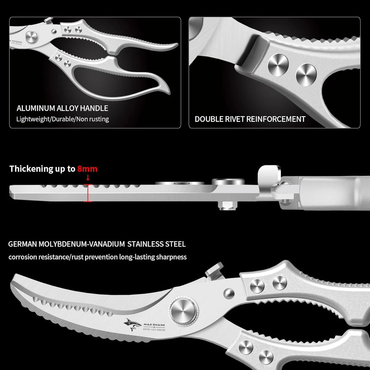 Heavy-Duty Multifunction Kitchen Shears with Spring-Assisted Cutting