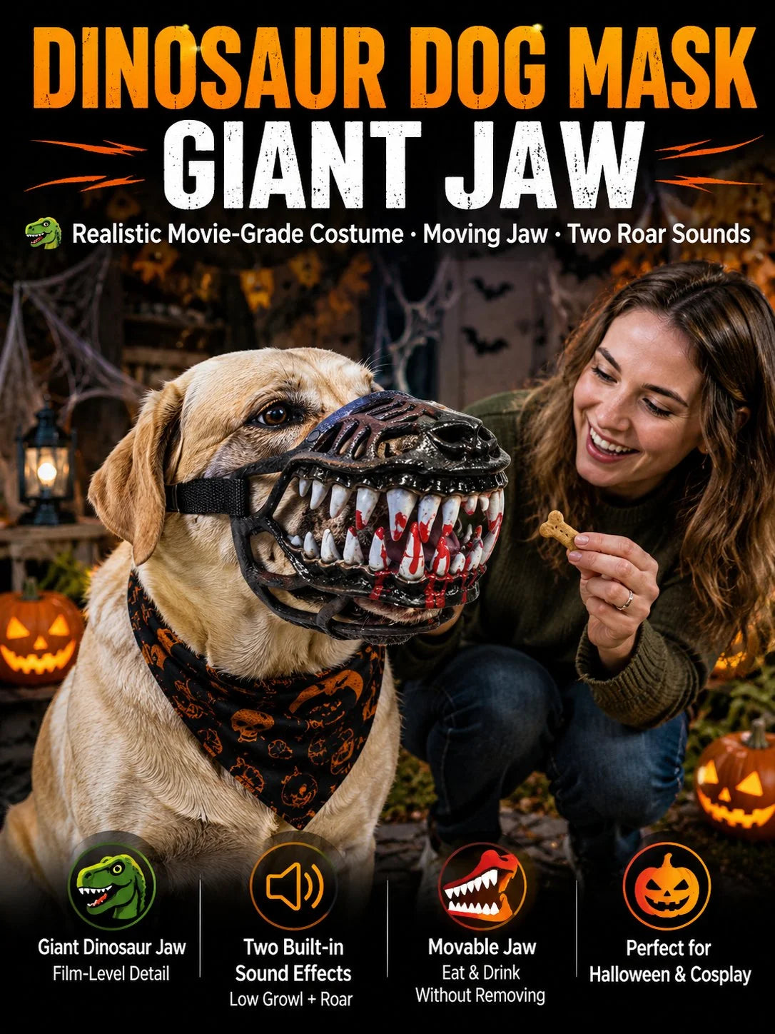 Dinosaur Blood-Mouth Dog Mask for a Scary Costume Look