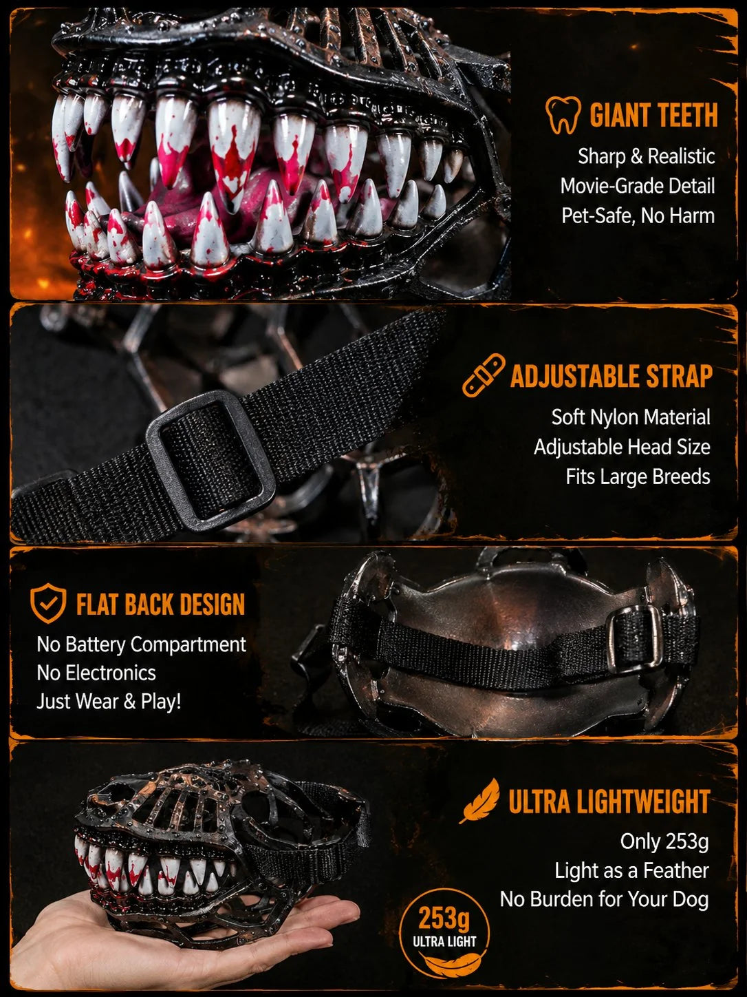 Dinosaur Blood-Mouth Dog Mask for a Scary Costume Look