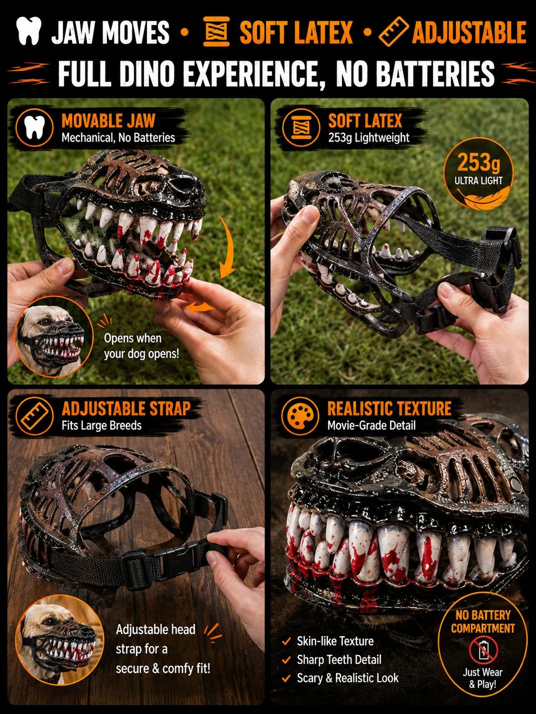 Dinosaur Blood-Mouth Dog Mask for a Scary Costume Look