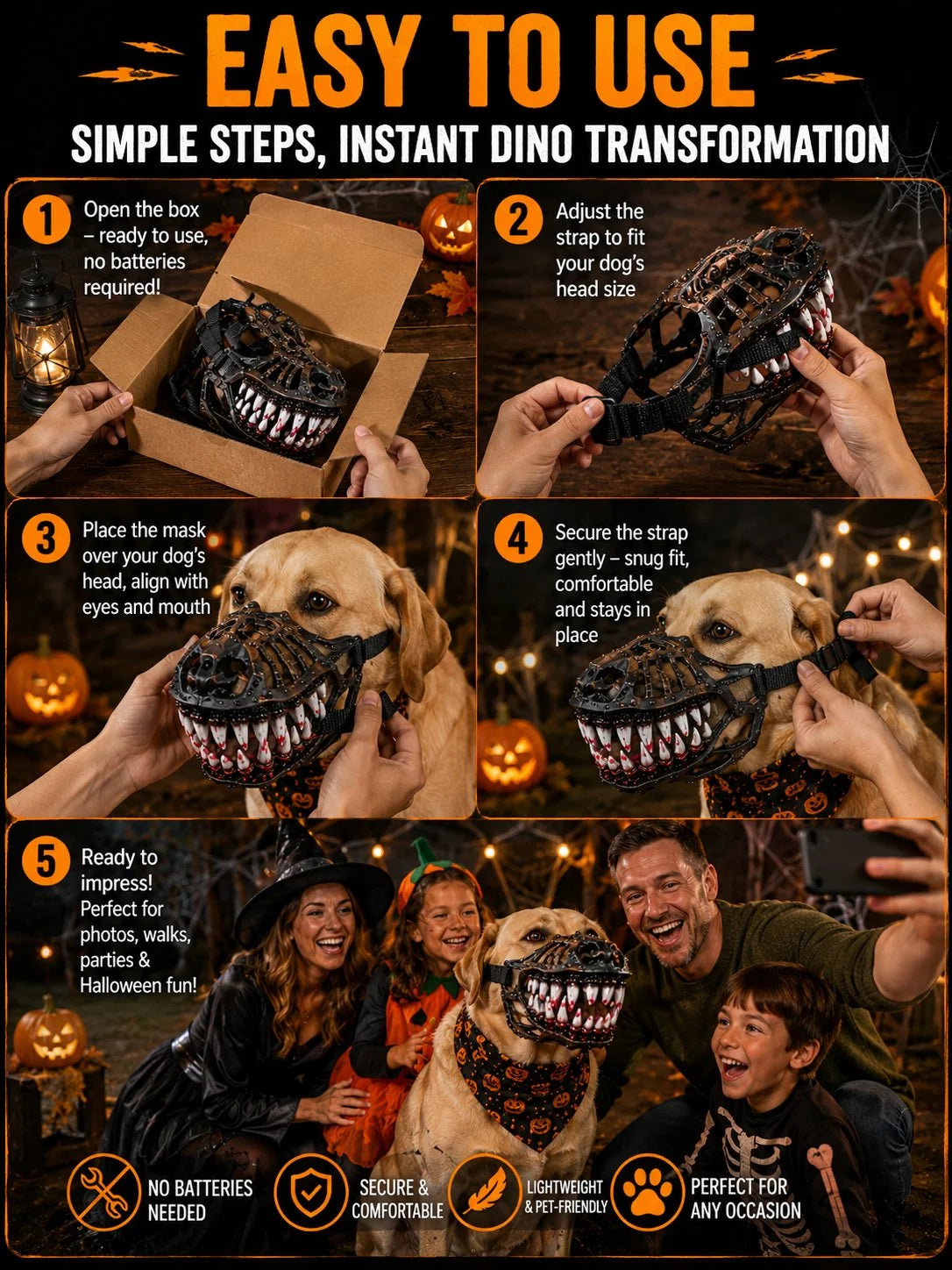 Dinosaur Blood-Mouth Dog Mask for a Scary Costume Look