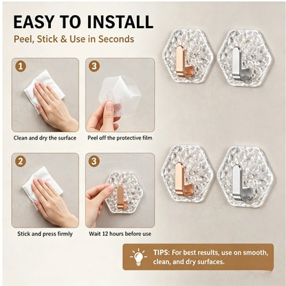 Space-Saving 10PCS Modern Hexagon Adhesive Hooks for Organized Storage