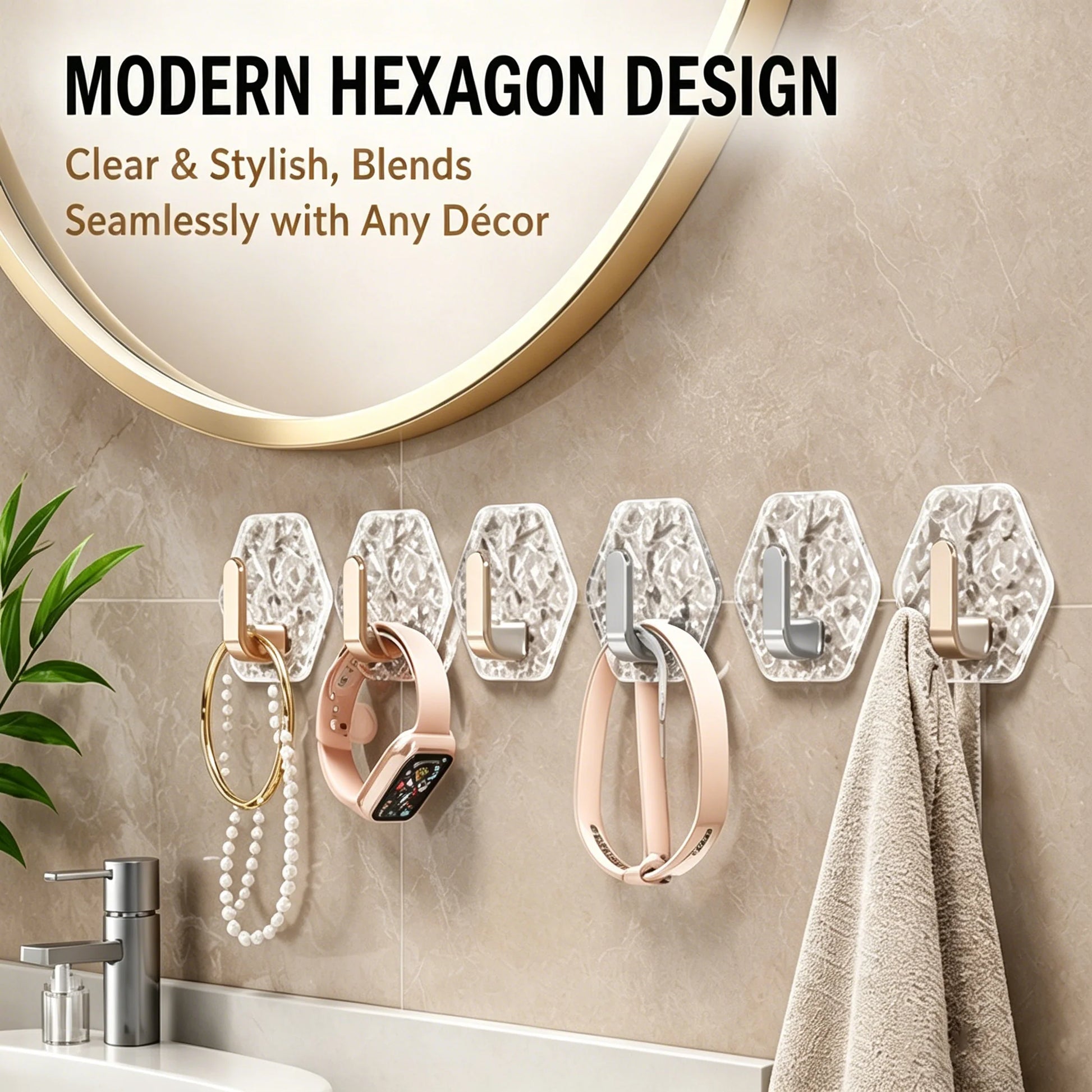 Space-Saving 10PCS Modern Hexagon Adhesive Hooks for Organized Storage