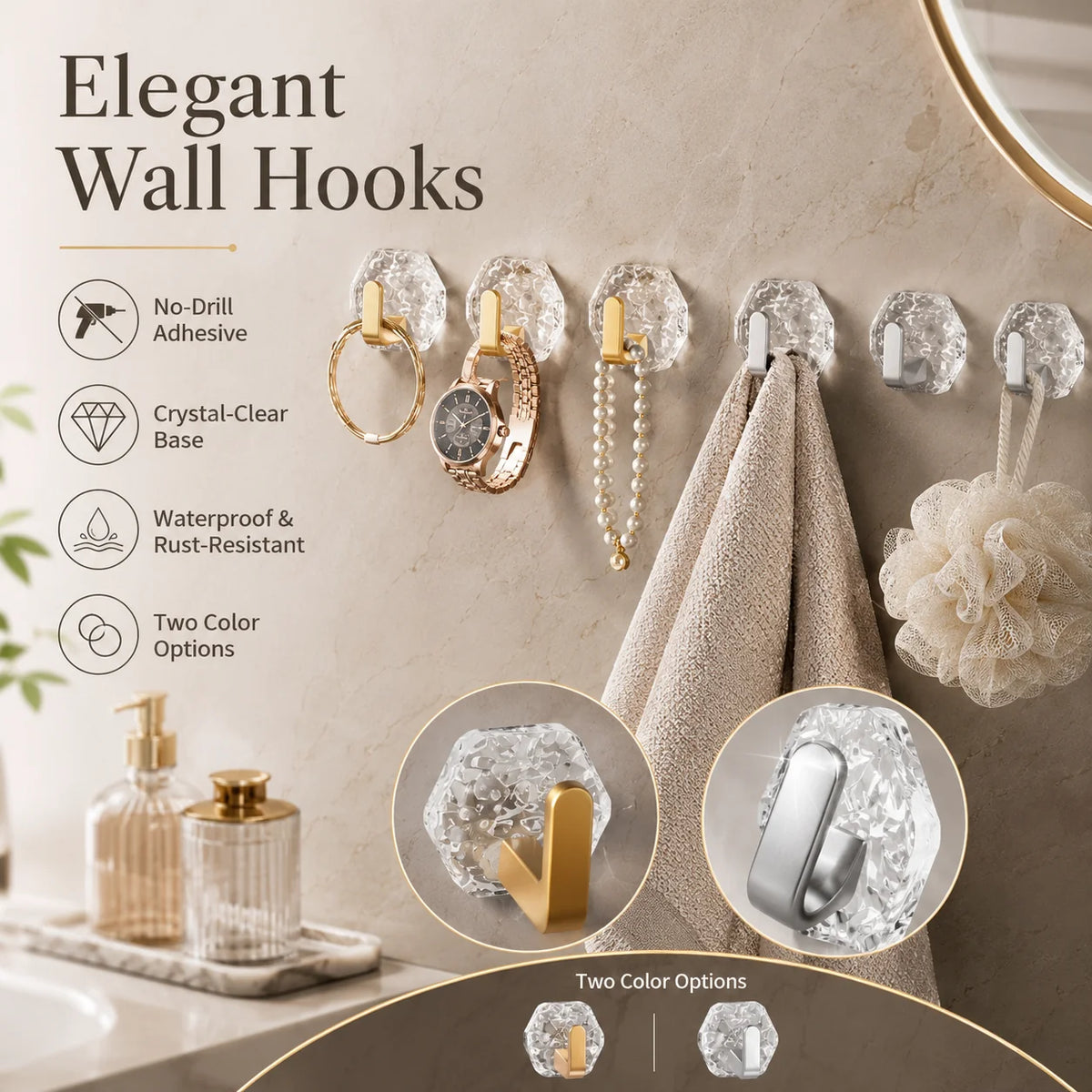 Space-Saving 10PCS Modern Hexagon Adhesive Hooks for Organized Storage