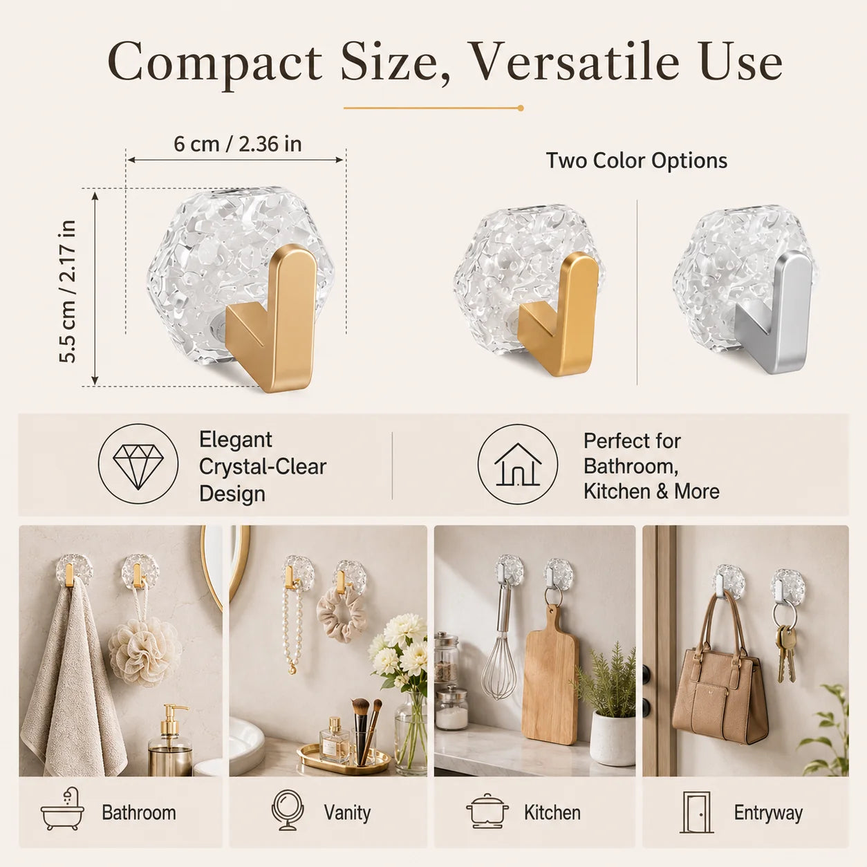Space-Saving 10PCS Modern Hexagon Adhesive Hooks for Organized Storage