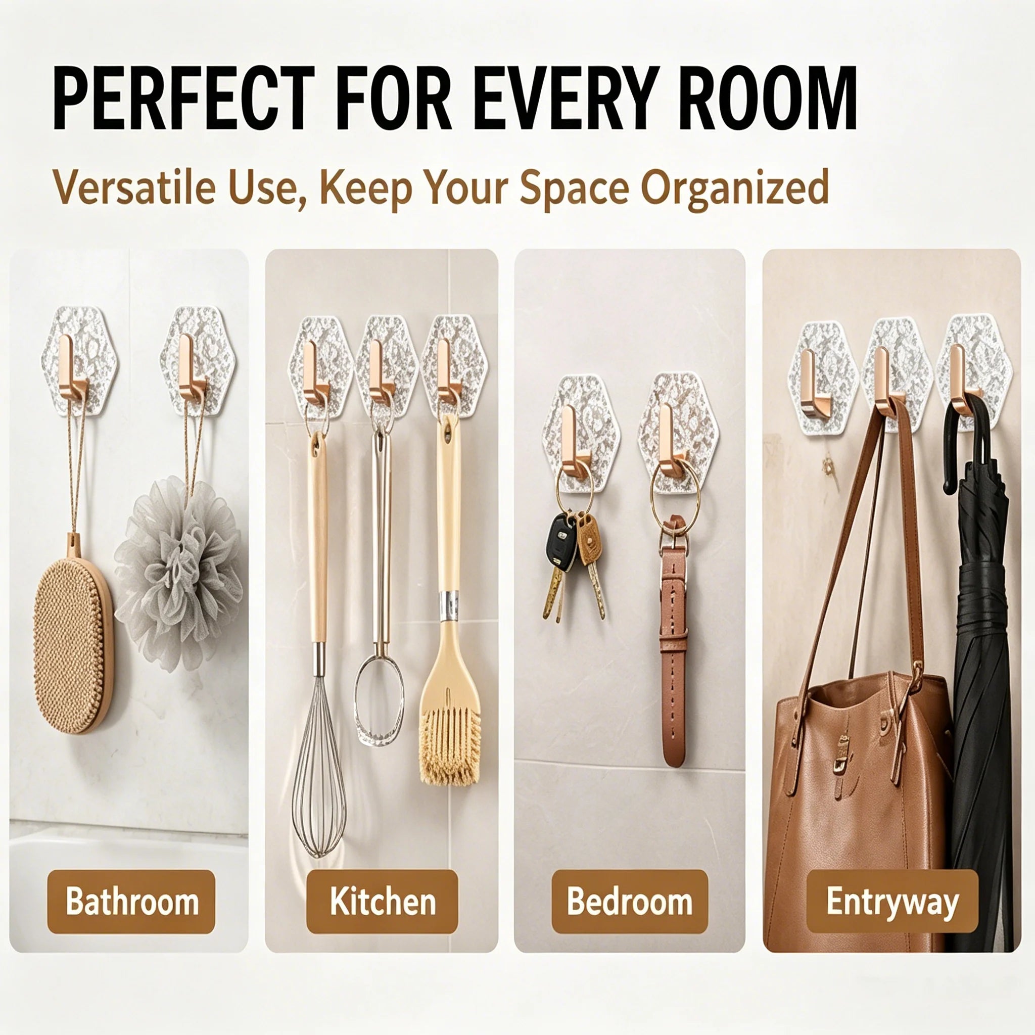 Space-Saving 10PCS Modern Hexagon Adhesive Hooks for Organized Storage