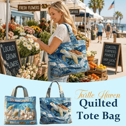 Space-Saving Turtle Haven Quilted Tote Bag for Organized Storage