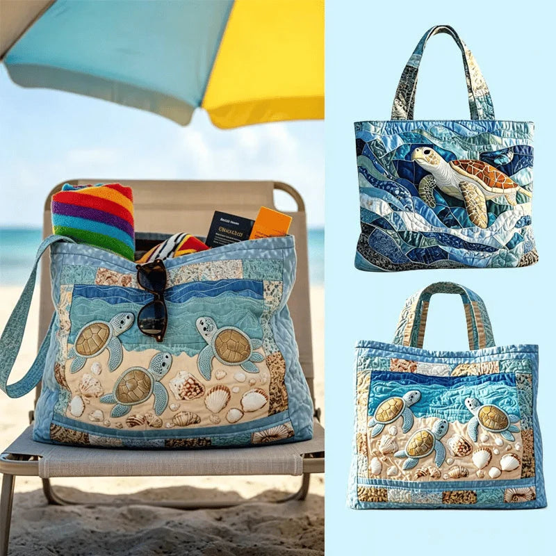 Space-Saving Turtle Haven Quilted Tote Bag for Organized Storage