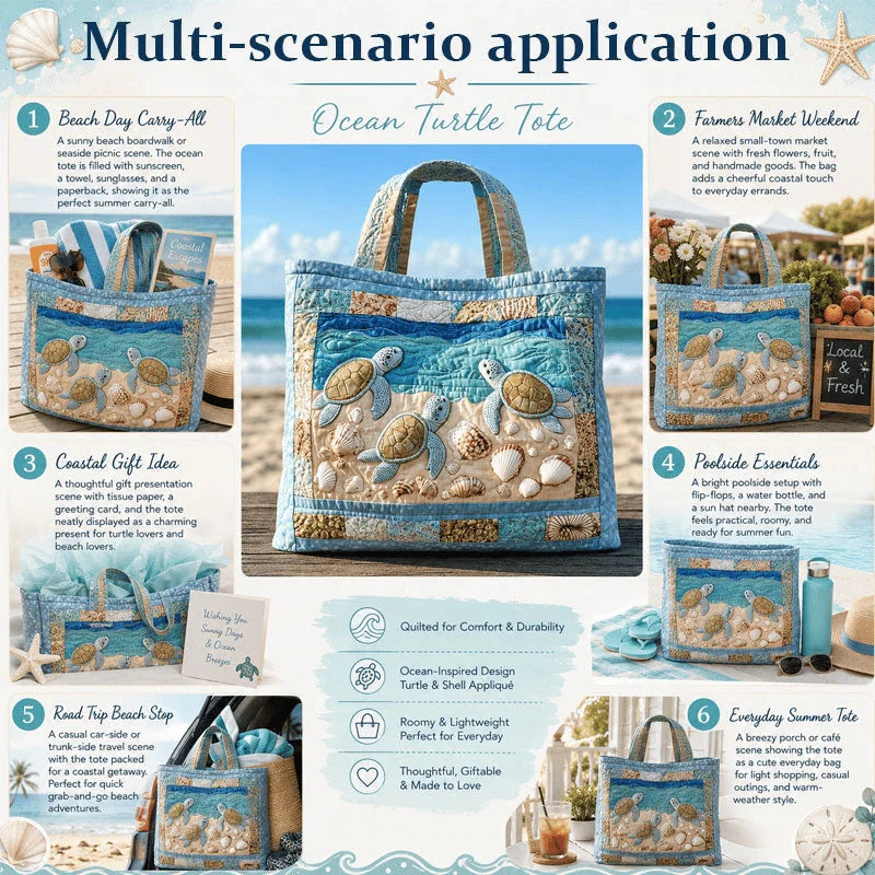 Space-Saving Turtle Haven Quilted Tote Bag for Organized Storage
