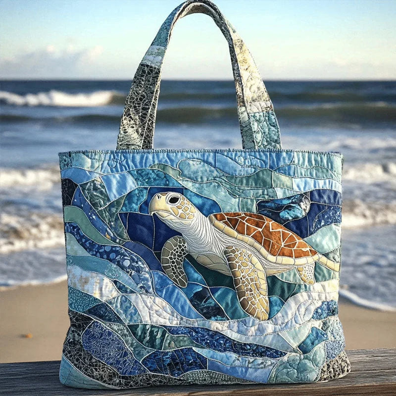 Space-Saving Turtle Haven Quilted Tote Bag for Organized Storage