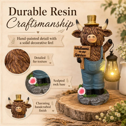 Solar Farmhouse Cow Statue with a Hanging Garden Lantern