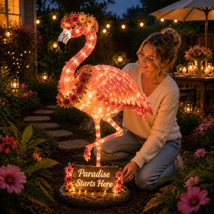 Outdoor Flamingo Glow Garden Sculpture – Tropical Pink Light-Up Yard