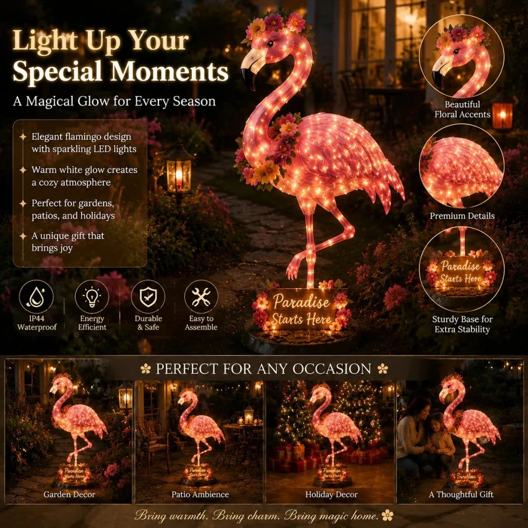 Outdoor Flamingo Glow Garden Sculpture – Tropical Pink Light-Up Yard