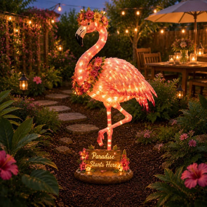 Outdoor Flamingo Glow Garden Sculpture – Tropical Pink Light-Up Yard