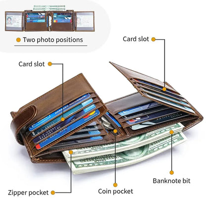 Purpose-Built Vintage Top-Grain Leather Men's Wallet for Everyday Use
