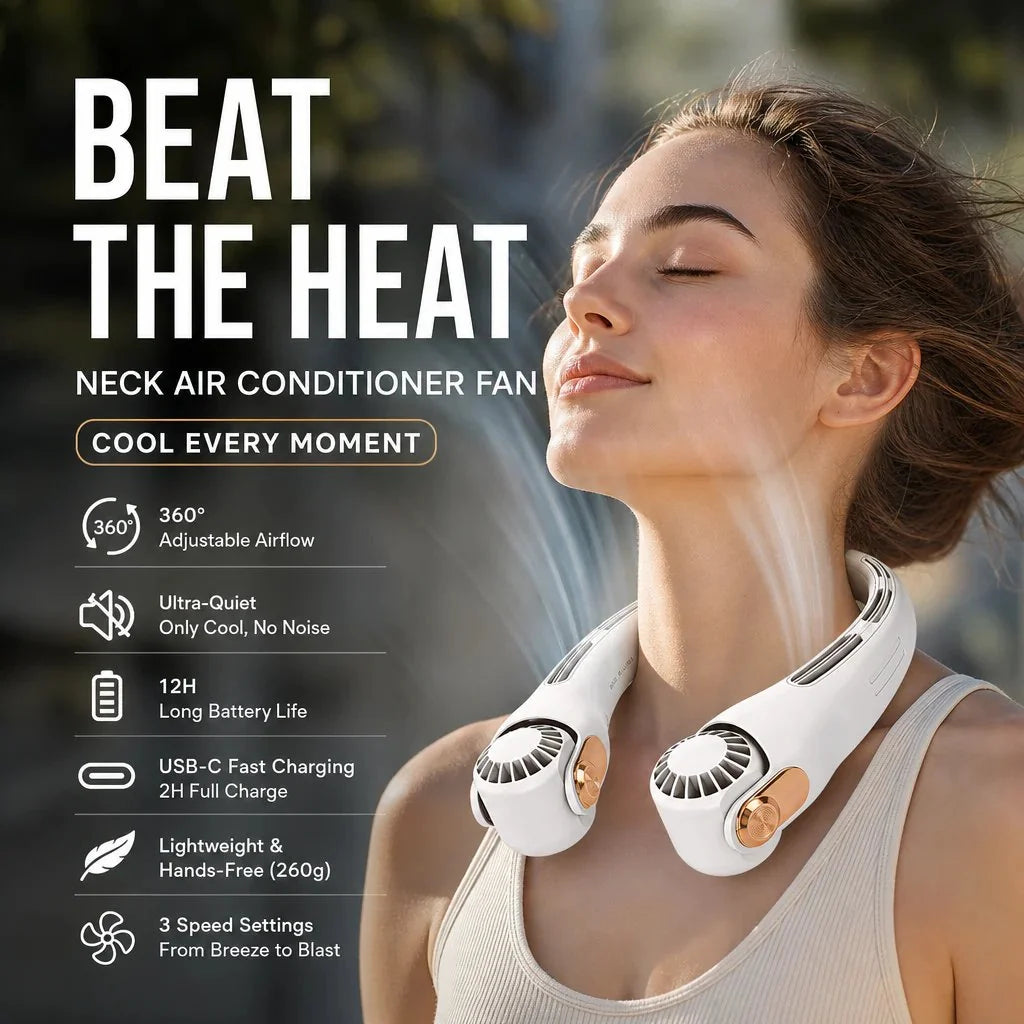 Purpose-Built Neck Air Conditioner Fan – Ultra‐quiet, 360° rotating