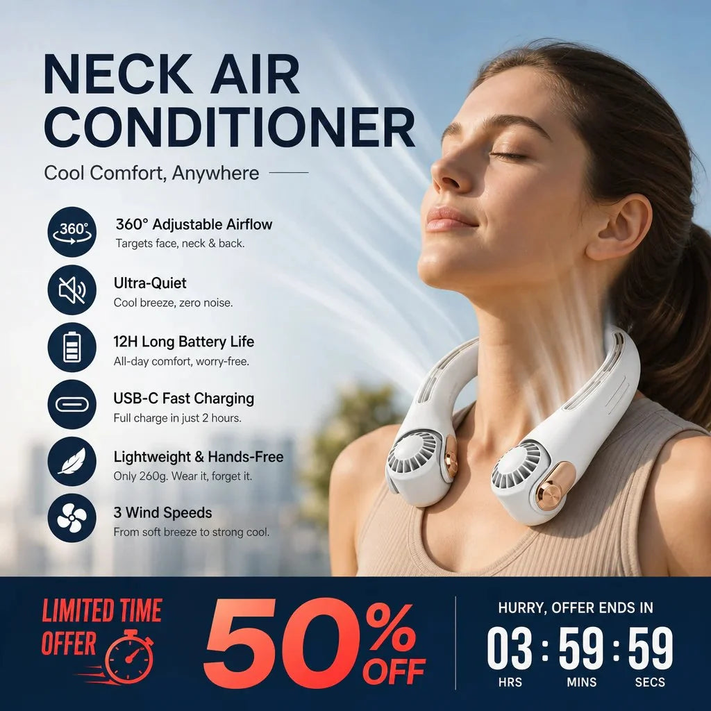 Purpose-Built Neck Air Conditioner Fan – Ultra‐quiet, 360° rotating