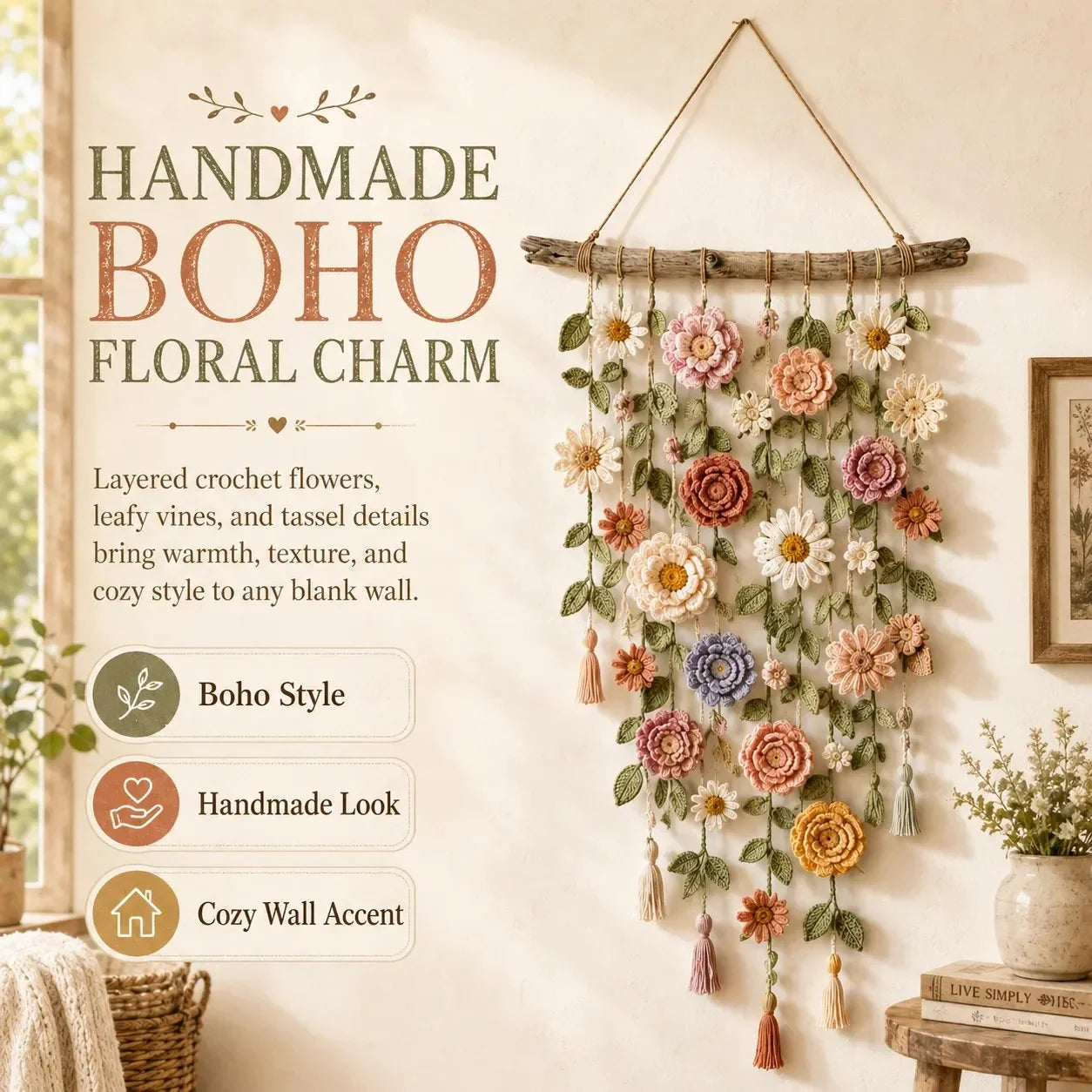 Purpose-Built Boho Crochet Flower Wall Hanging Decor for Eve – Hrgsym1