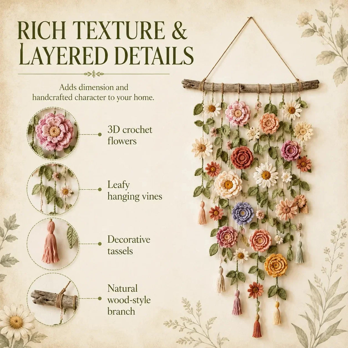 Purpose-Built Boho Crochet Flower Wall Hanging Decor for Eve – Hrgsym1