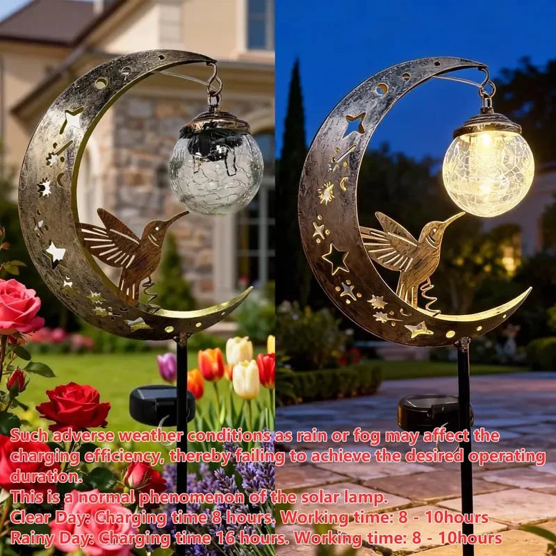 Hummingbird Moon Solar Stake Light with Crackle-Glass Orb