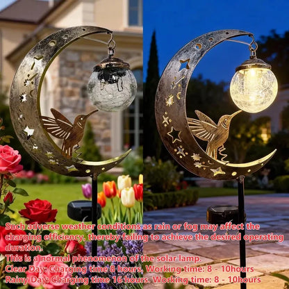 Hummingbird Moon Solar Stake Light with Crackle-Glass Orb