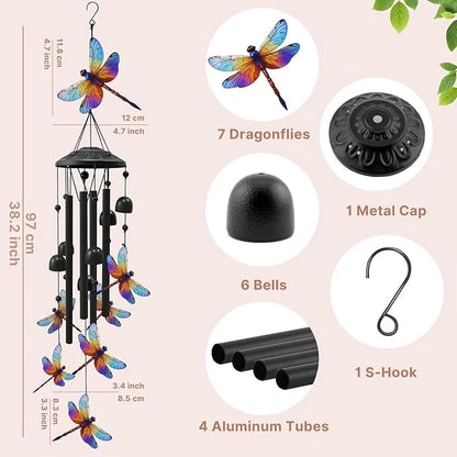 Colorful Metal Hummingbird Chime with Hanging Bells