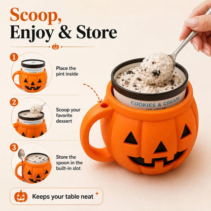 Pumpkin Cup with Built-In Spoon Holder for Spooky Season Drinks