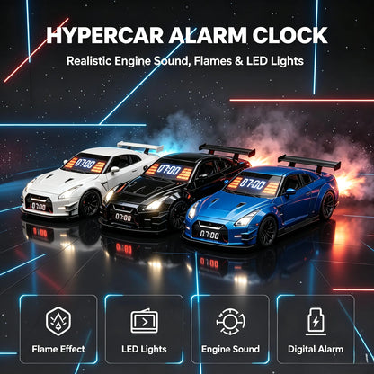 GTR Hypercar Alarm Clock with Flame, Smoke and LED Light Effects