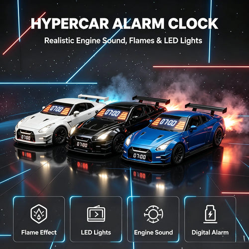 GTR Hypercar Alarm Clock with Flame, Smoke and LED Light Effects
