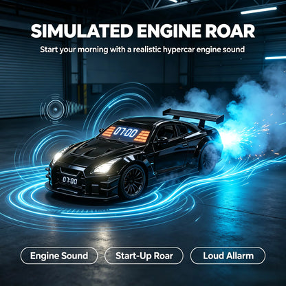 GTR Hypercar Alarm Clock with Flame, Smoke and LED Light Effects