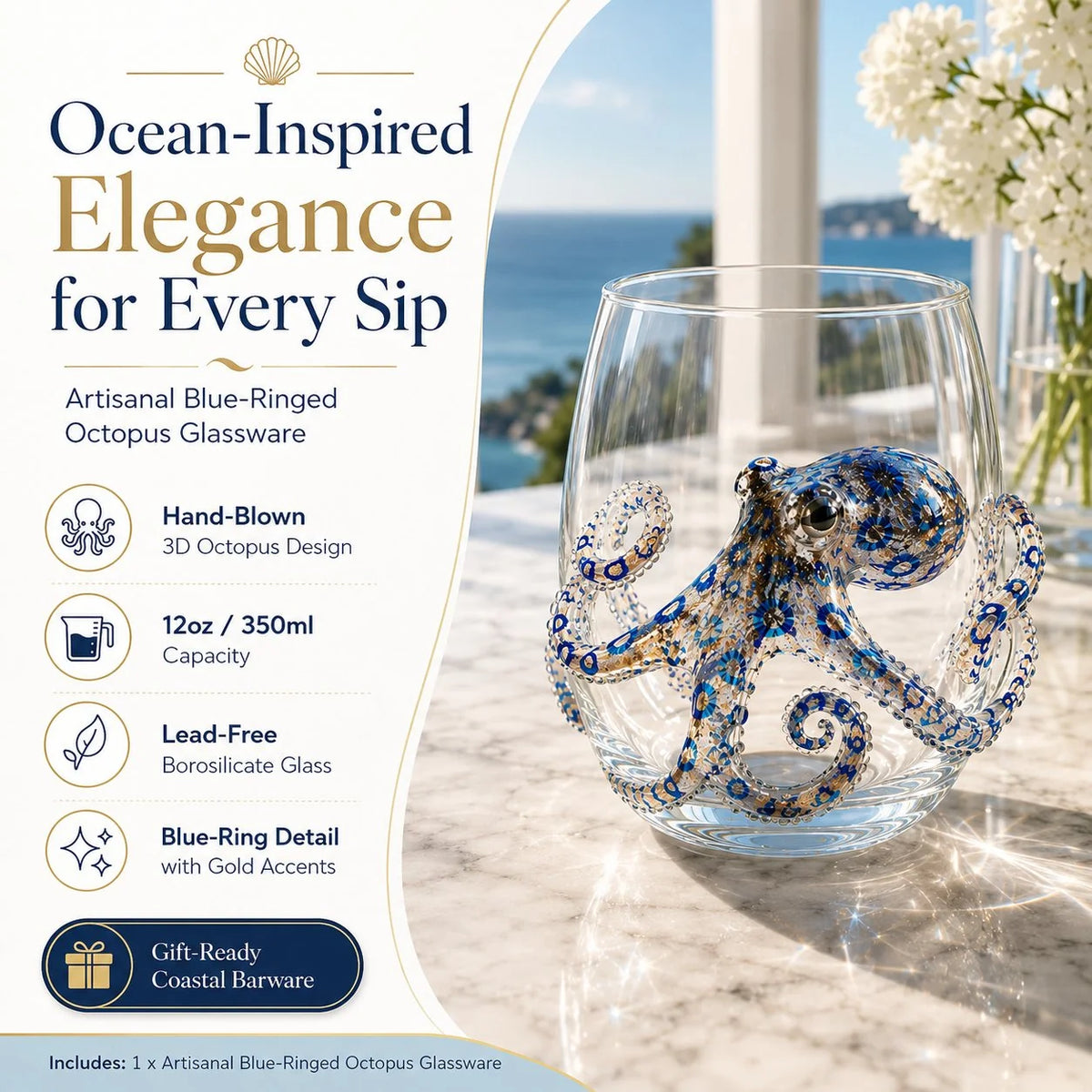 Distinctive Artisanal Blue Ringed Octopus Glassware for Ev – Hyswsbym1