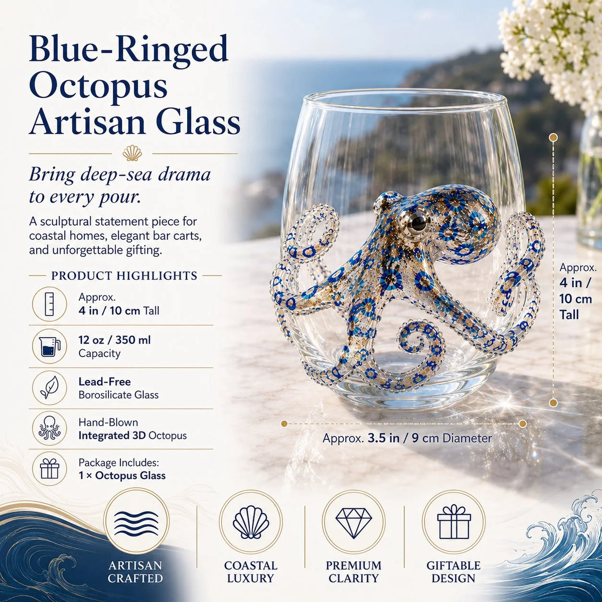 Distinctive Artisanal Blue Ringed Octopus Glassware for Ev – Hyswsbym1
