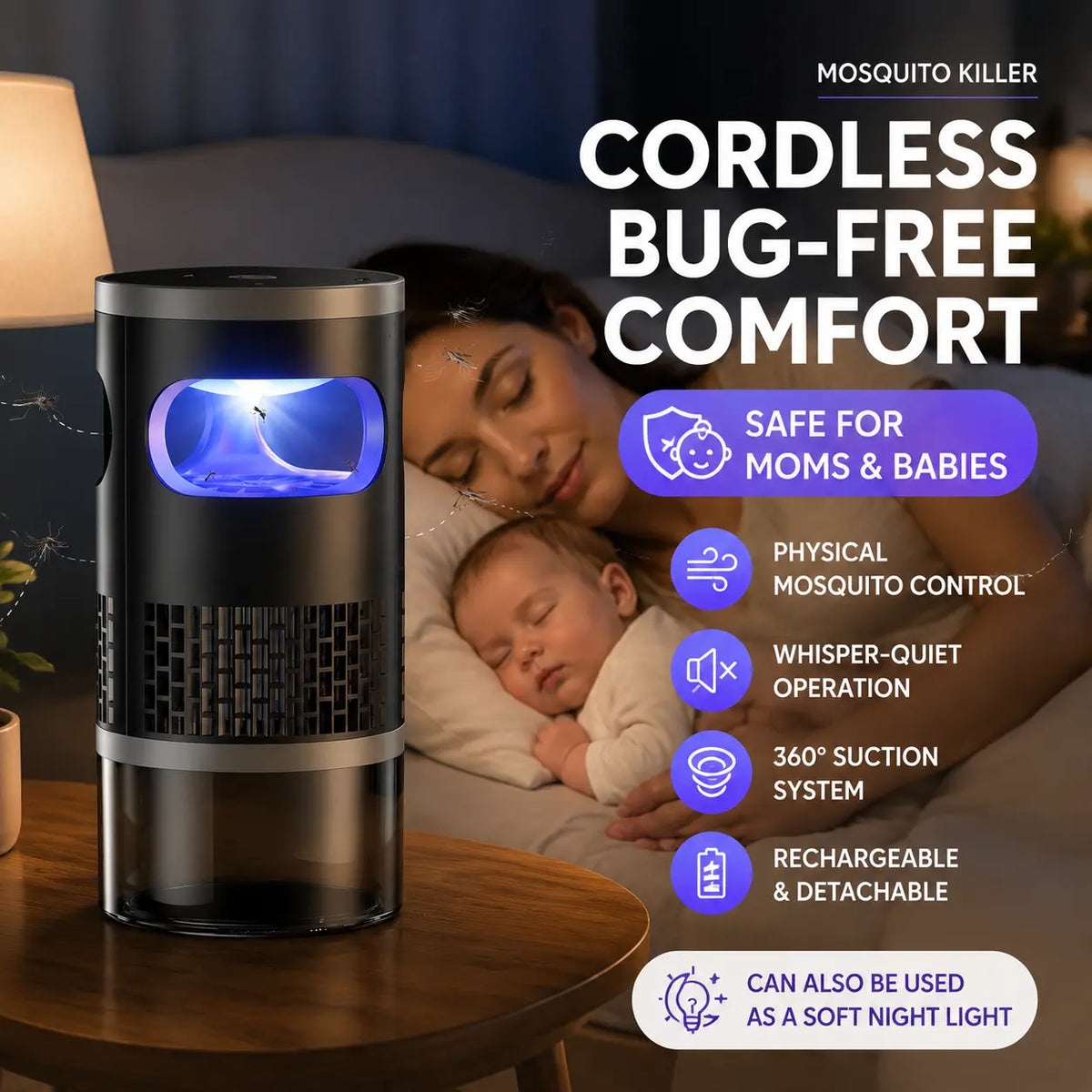 Decorative Indoor Insect Trap with Light and Suction Non Zapper