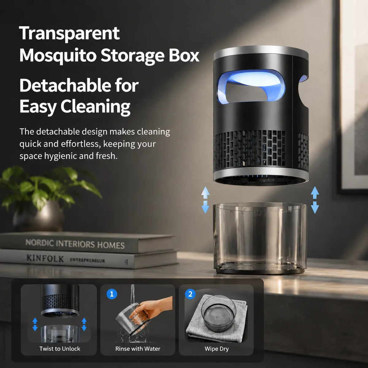 Decorative Indoor Insect Trap with Light and Suction Non Zapper