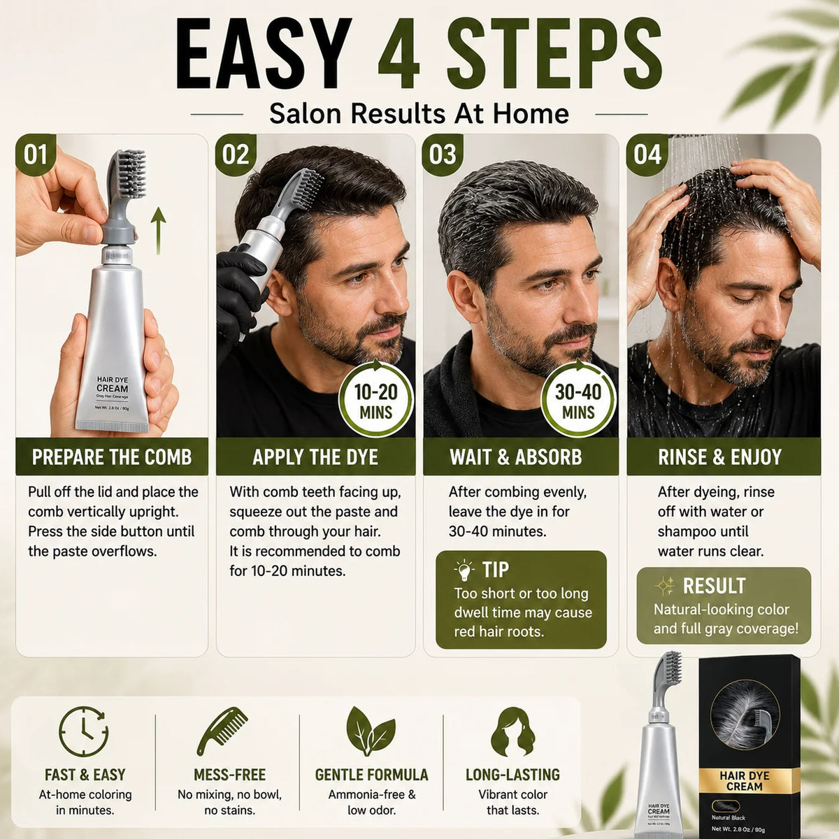 Comb-On Hair Color Applicator for Quick Gray Root Coverage