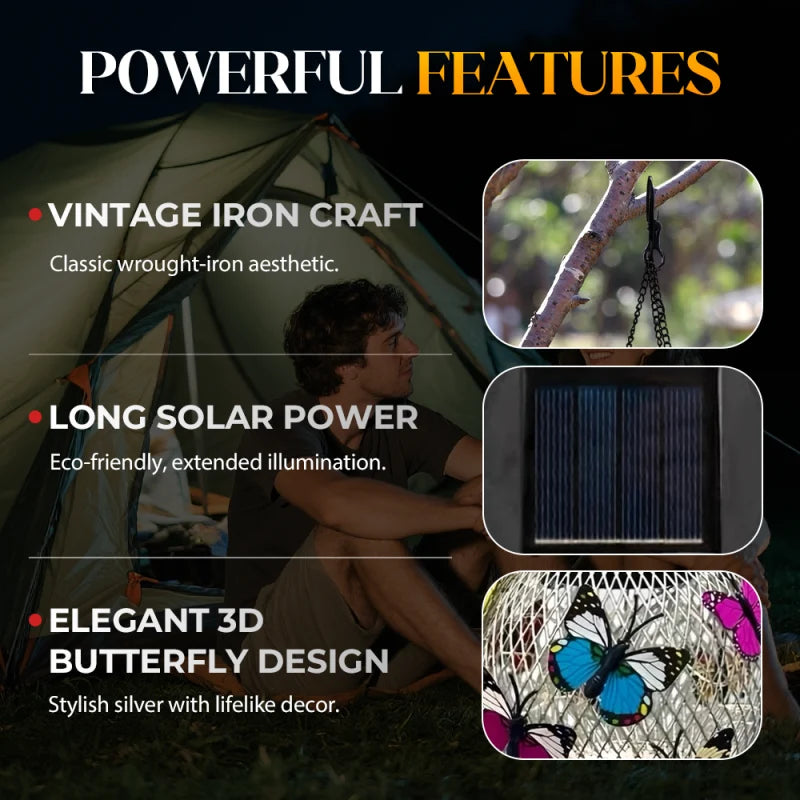 Outdoor Solar Pendant Lamp Art Of Iron for Garden Display