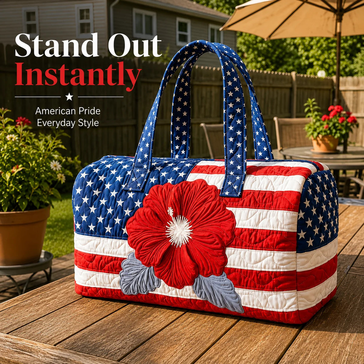 Space-Saving Patriotic Quilted Tote – Travel Duffel for Tidy Storage