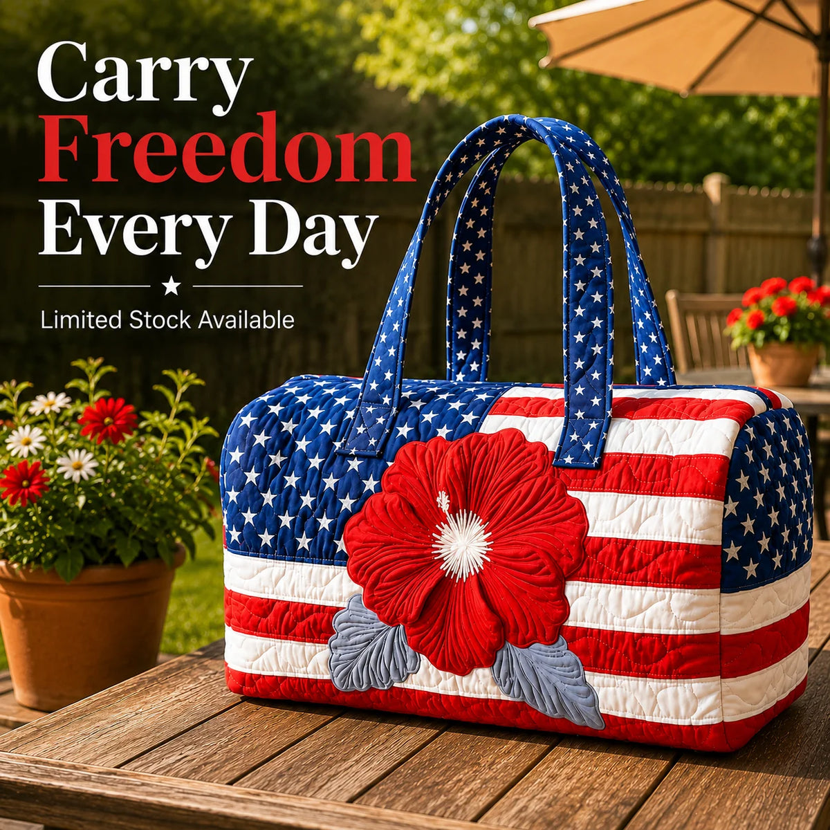 Space-Saving Patriotic Quilted Tote – Travel Duffel for Tidy Storage