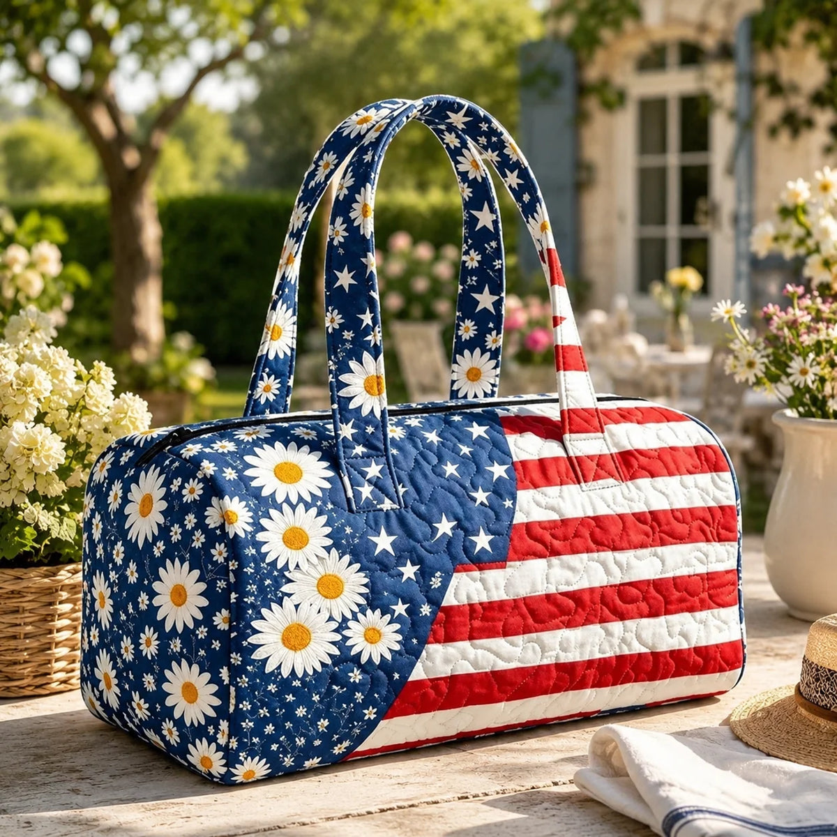 Space-Saving Patriotic Quilted Tote – Travel Duffel for Tidy Storage