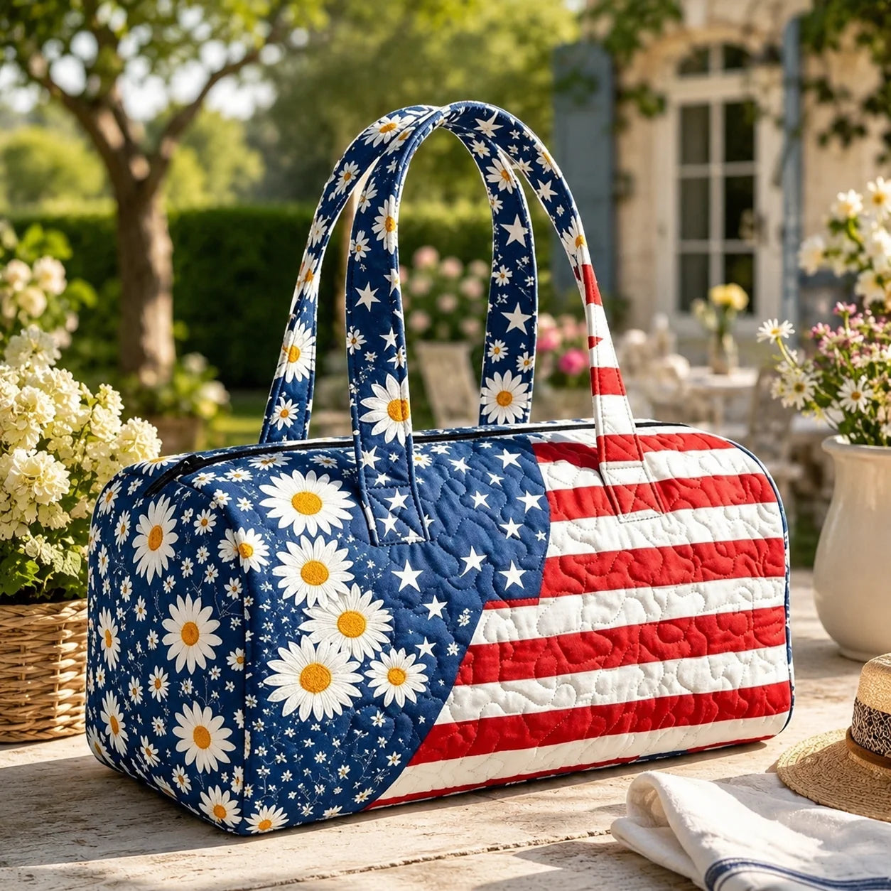 Space-Saving Patriotic Quilted Tote – Travel Duffel for Tidy Storage