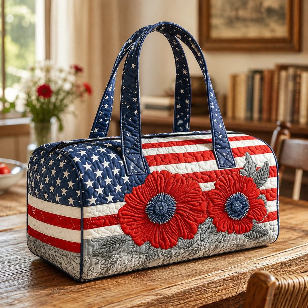Space-Saving Patriotic Quilted Tote – Travel Duffel for Tidy Storage